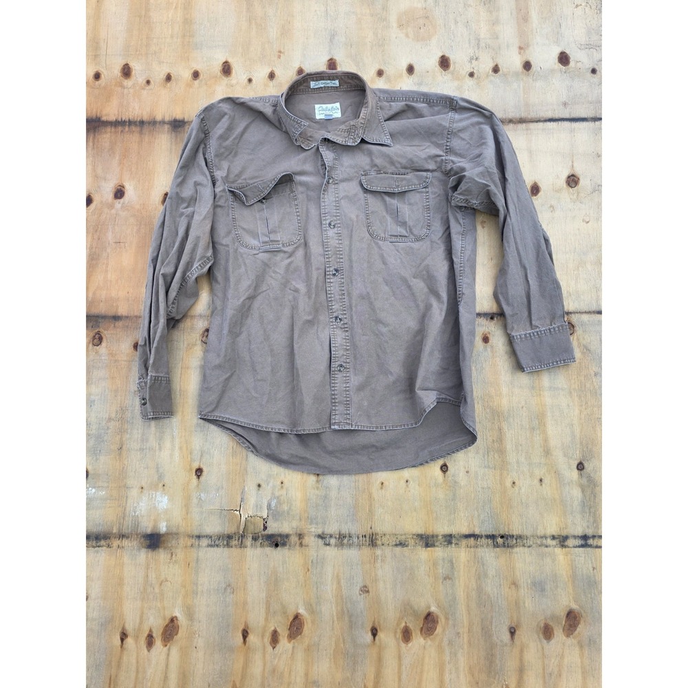 Vintage Cabelas Soft Canvas Trail Shirt Mens Large L Brown Cotton Overshirt Work